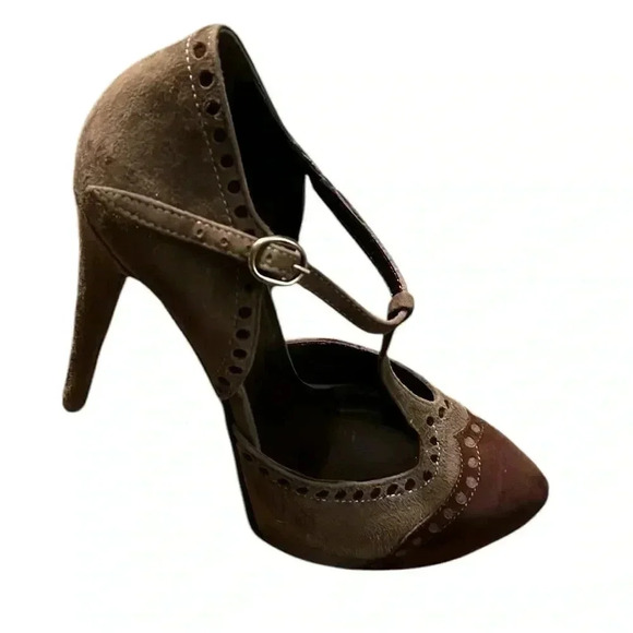 VINTAGE PRATESI Made in Italy Suede Heels Grey/ Brown Size 8 - Picture 9 of 9